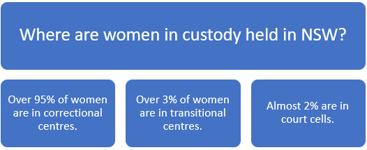 An image showing that over 95 percent of women in custody in NSW are in correctional centres.
